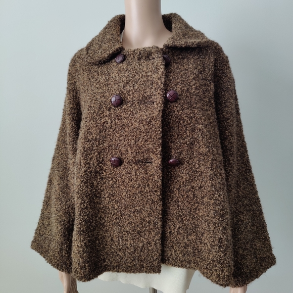 John Branigan Women's Double breasted Wool Brown Sweater Coat - Picture 2 of 6